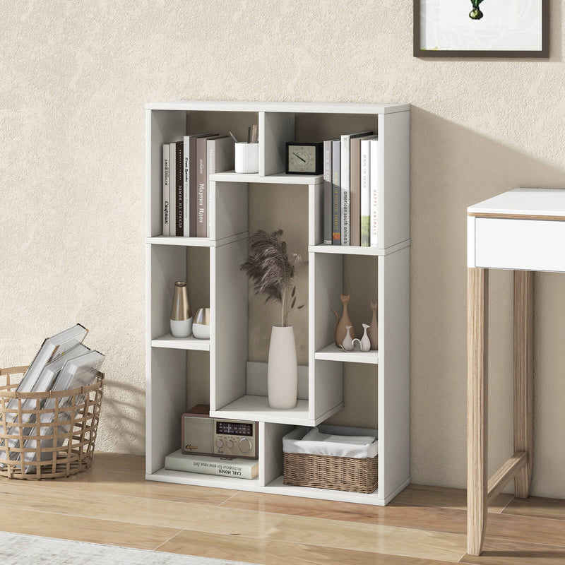 Geometric 7-Cube Bookshelf - Open Design Bookcase with Anti-Toppling Device, White - Perfect for Book Lovers and Room Organizers