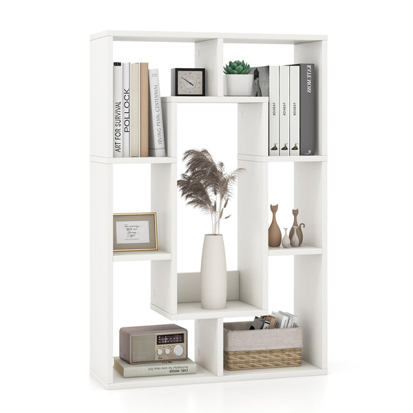 Geometric 7-Cube Bookshelf - Open Design Bookcase with Anti-Toppling Device, White - Perfect for Book Lovers and Room Organizers