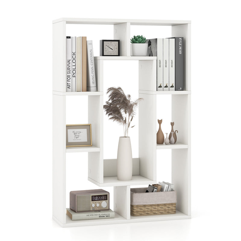 Geometric 7-Cube Bookshelf - Open Design Bookcase with Anti-Toppling Device, White - Perfect for Book Lovers and Room Organizers