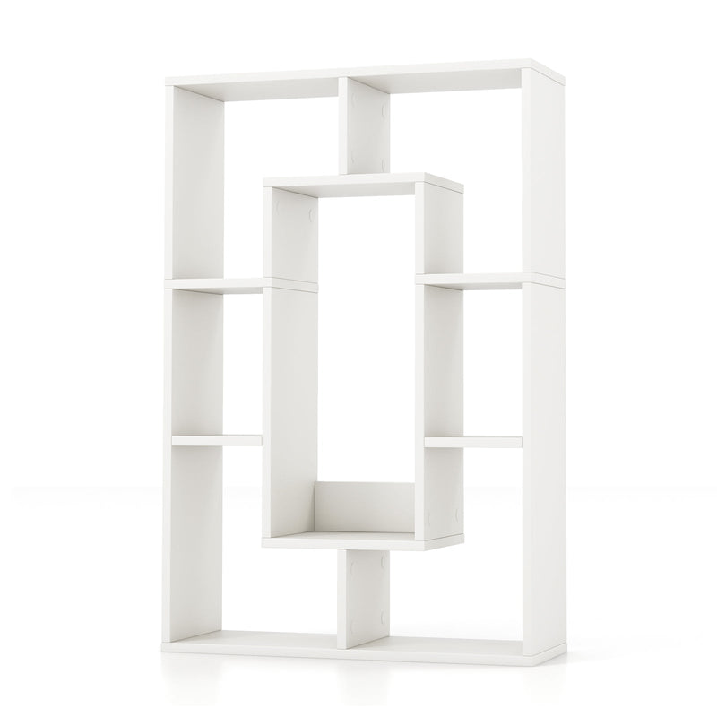 Geometric 7-Cube Bookshelf - Open Design Bookcase with Anti-Toppling Device, White - Perfect for Book Lovers and Room Organizers
