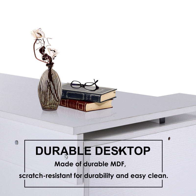 L-Shaped Computer Desk with Drawers and File Cabinet - Spacious Workstation with Storage Shelves for Home Office - Sleek White Design Suitable for Professionals and Students