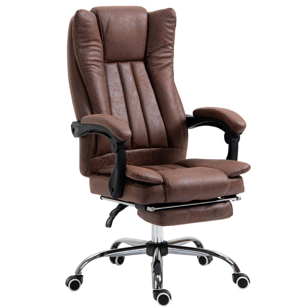 Ergonomic Microfibre Reclining Office Chair with Armrests - Swivel Desk Chair with Wheels and Footrest in Brown - Comfortable Home Office Seating Solution