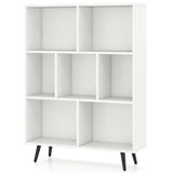 7-Cube Bookcase Mid Century Modern Storage Organizer with 4 Tapered Metal Legs-
