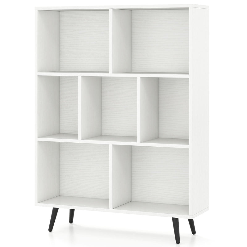 7-Cube Bookcase Mid Century Modern Storage Organizer with 4 Tapered Metal Legs-
