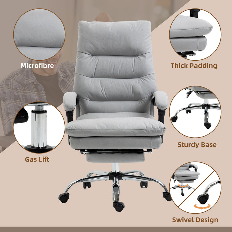 Ergonomic Recliner Office Chair with Heat & Massage Functions - Microfiber Swivel Chair with Armrest, Adjustable Footrest & Enhanced Double-Tier Cushioning - Ideal for Stress Relief & Relaxation at Work