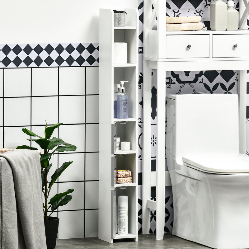 Freestanding Tall Grey Bathroom Storage Cabinet - Modern Design with Open Shelves & 3 Cupboards - Ideal for Bathroom Organization, Bedroom & Hallway Spaces
