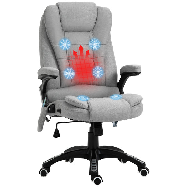 Ergonomic High-Back Office Chair with Heat Massage - Padded Swivel Chair for Gamer & Home Office Use - Heated Comfort, 360° Rotation, Light Grey