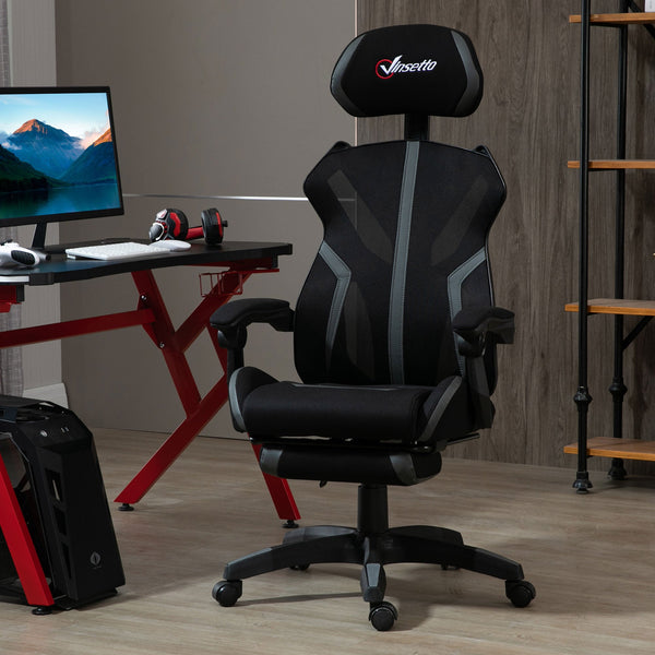 Ergonomic Mesh Office Chair with Reclining Back and Footrest - Adjustable Height, Swivel Wheels, Lumbar Support for Home Office - Comfortable Desk Task Computer Chair in Black Grey