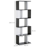 5-Tier S-Shaped Bookcase - Modern Storage & Display Shelving Unit, Divider in Black - Ideal for Organizing Books, Decor in Living Room or Office