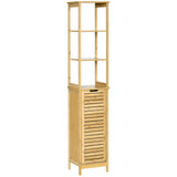 Bathroom Tallboy Storage Unit - Slim Freestanding Organizer with 3 Shelves and Cupboard - Space-Saving Solutions for Toiletries and Linens