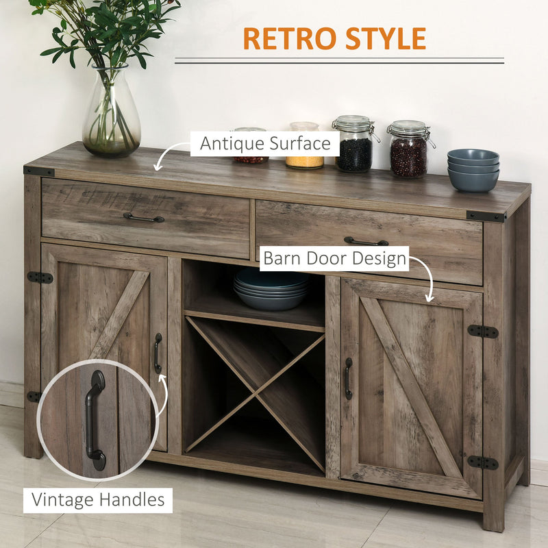 Rustic Freestanding Side Cabinet with Multiple Storage Options - 2 Drawers & Cupboard Spaces in Bronze-Tone, 140L x 39W x 58H cm - Ideal for Home Dining Room Organization