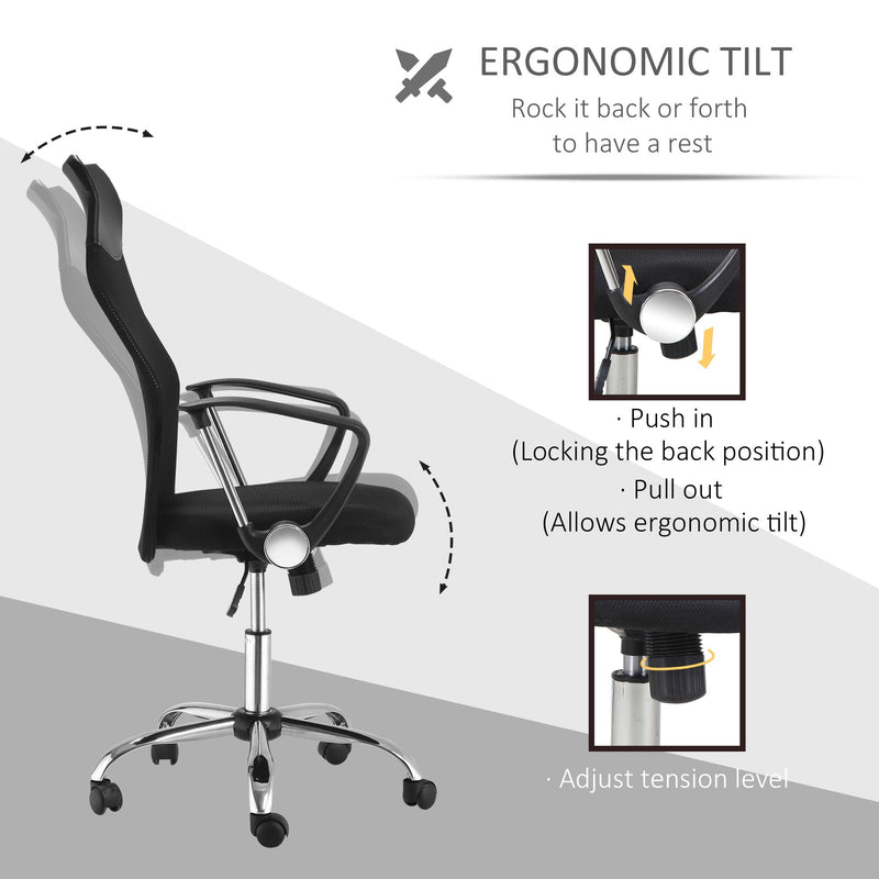 Adjustable Height Ergonomic Mesh Office Chair - Tilt Function Comfort Seating - Ideal for Extended Desk Use and Posture Support