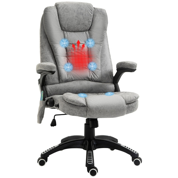 Heated Massage Recliner Chair with Microfiber Upholstery - 6-Point Vibrating Office Chair with 360° Swivel and Casters - Comfortable Seating Solution for Stress Relief and Relaxation, Grey
