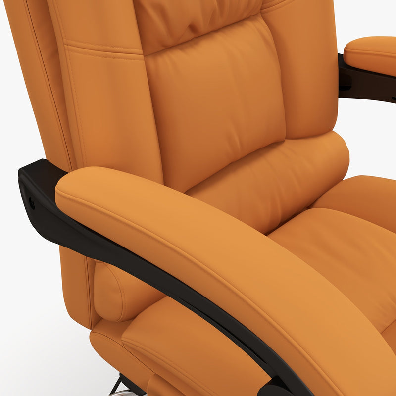 Light Brown Vibration Massage Office Chair with Heat - PU Leather Computer Seat, Extendable Footrest, Padded Armrest, Reclining Back - Ultimate Comfort for Professionals Working from Home