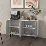 Adjustable Shelved Kitchen Sideboard - 4-Door Living Room Storage Cabinet with Pine Legs - Elegant White Organizer for Home Spaces