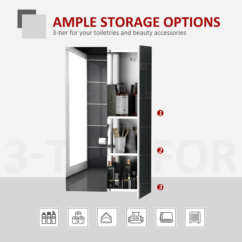 Corner Bathroom Cabinet with Mirrored Door - Wall-Mounted Stainless Steel Organizer with 3 Shelves and 2 Doors - Space-Saving Storage for Home Essentials
