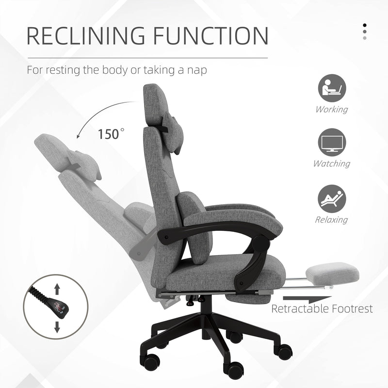 Ergonomic High Back Recliner Office Chair - Adjustable Height, Swivel Wheels, with Footrest and Lumbar Support in Dark Grey - Ideal for Comfortable Working and Relaxation