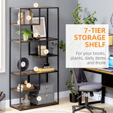 7-Tier Industrial Bookcase - Metal Shelving Unit with Rustic Brown Finish - Versatile Storage for Living Room, Home Office, and Bedroom
