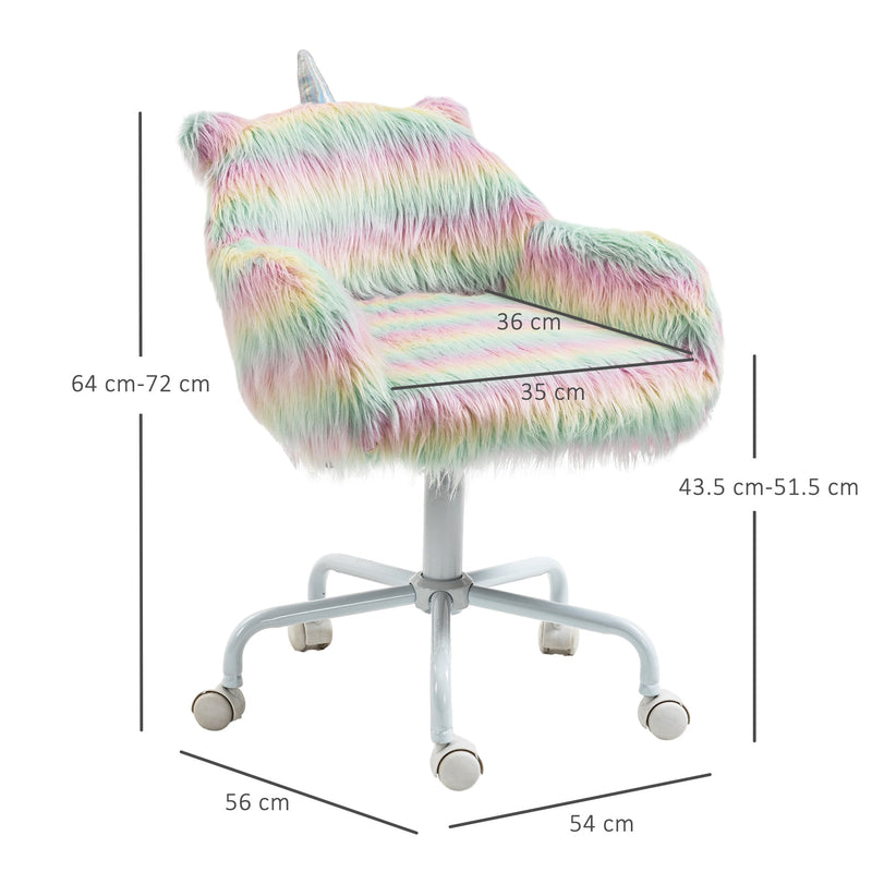 Unicorn Height Adjustable Fluffy Office Chair - Ergonomic Desk Seating with Armrests and Swivel Wheels - Colorful Chair for Comfortable Home Office Setup