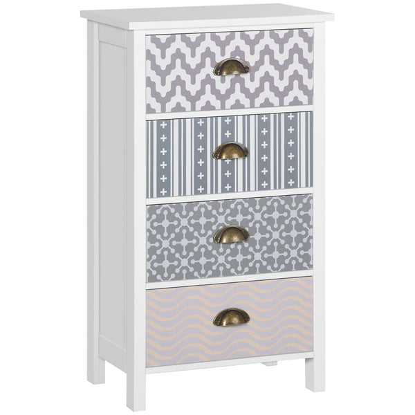 4-Drawer Chest of Drawers with Metal Handles - Slim Bedroom & Living Room Storage Cabinet - Space-Saving Dresser for Clothing and Accessories Organization