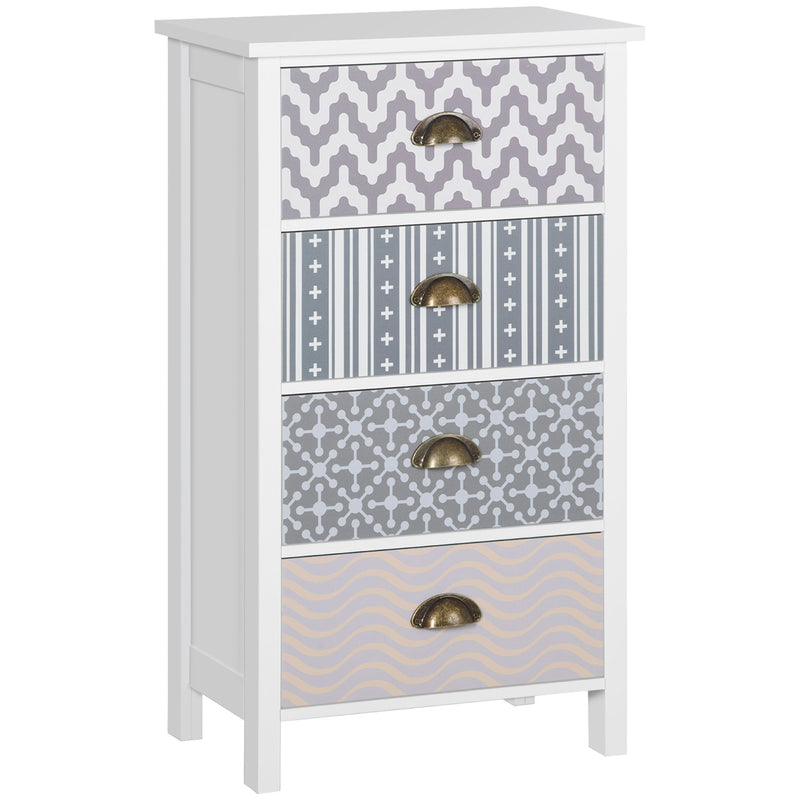 4-Drawer Chest of Drawers with Metal Handles - Slim Bedroom & Living Room Storage Cabinet - Space-Saving Dresser for Clothing and Accessories Organization