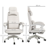 Ergonomic High Back Reclining Office Chair - Lumbar Support, Adjustable Height, Swivel with Footrest in White - Ideal for Long Working Hours and Comfort Seating