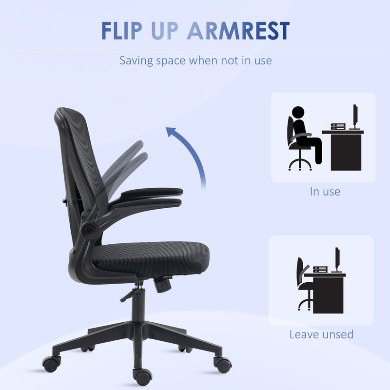 Ergonomic Mesh Office Chair with Flip-up Armrests - Computer Desk Chair with Lumbar Support & 360° Swivel Wheels, Black - Ideal for Comfortable Working Environments