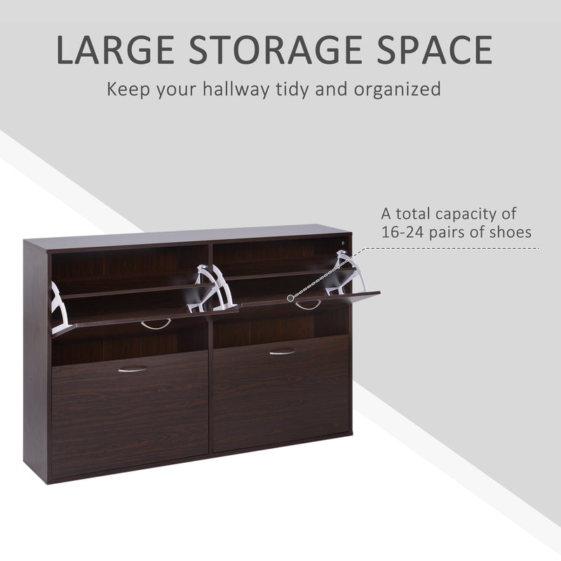 Wooden Shoe Storage Cabinet - Multi-Tier Flip Down Shelves and Drawer, Dark Brown - Space-Saving Organizer for Entryways and Closets
