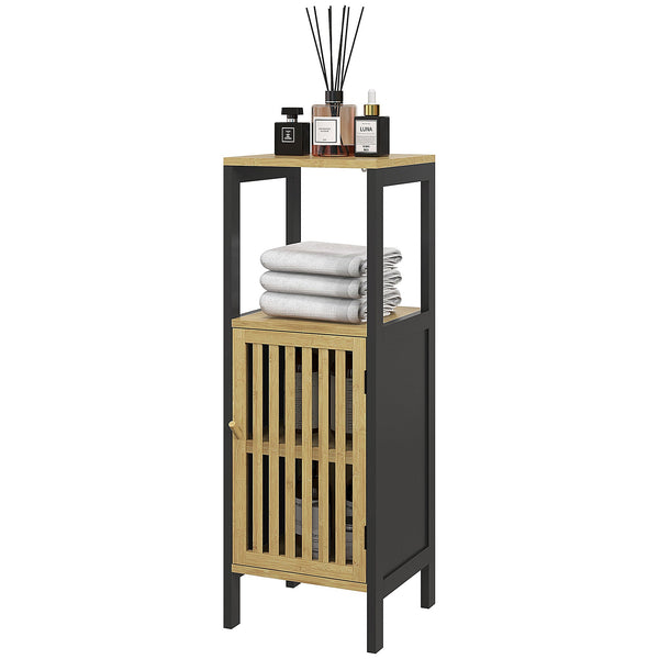 Slim Bamboo Bathroom Cabinet - Space-Saving Storage with Open Compartment and Adjustable Shelf - Ideal for Small Bathrooms and Tight Spaces