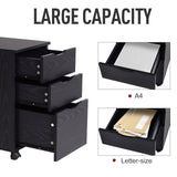 3-Drawer File Cabinet - Under Desk Storage for A4, Letter Documents, and Binders with Slide Wheels in Black Oak - Ideal for Office Organization