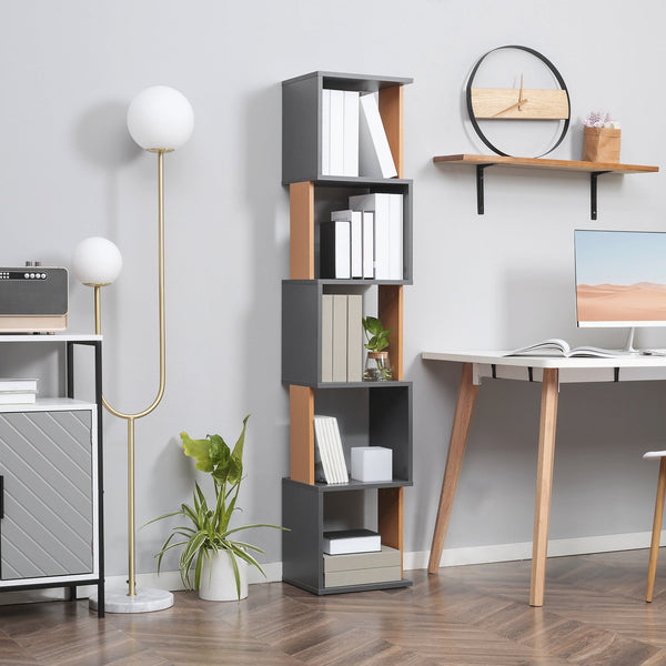 5-Tier Modern Bookcase - Freestanding Storage Shelving Unit, Dark Grey Finish - Ideal for Living Room, Home Office or Study Organization