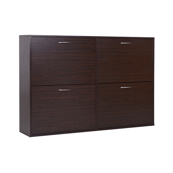 Wooden Shoe Storage Cabinet - Multi-Tier Flip Down Shelves and Drawer, Dark Brown - Space-Saving Organizer for Entryways and Closets