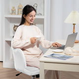 HOMCOM Velvet Office Chair with Petal Shell Back and Lumbar Pillow, Armless Desk Chair with Wide Seat and Tilt Function, Height Adjustable Swivel Makeup Vanity Chair for Bedroom, White