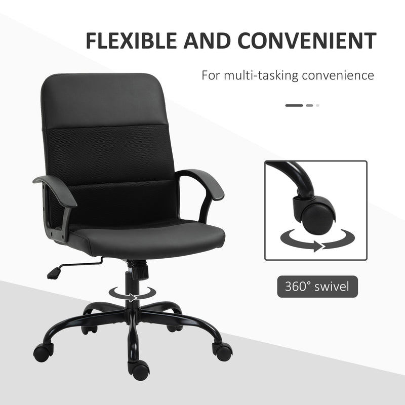 Ergonomic PVC Leather Office Chair with Mesh Panel - Swivel Seat, Padded, Adjustable Height & Tilt, 5-Wheel Base - Comfortable Desk Seating for Professionals