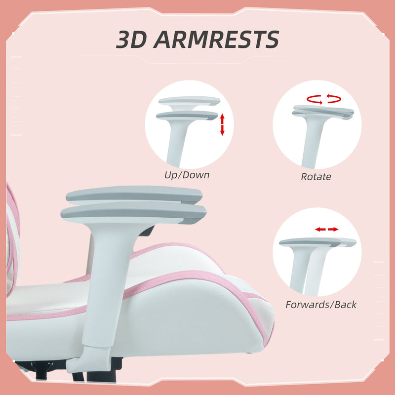 Ergonomic Racing Gaming Chair - Faux Leather with Lumbar & Headrest Support, 3D Adjustable Armrests - Comfortable Swivel Seating for Home Office Gamers in Pink