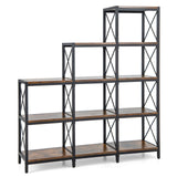 9 Cubes Bookcase with Carbon Steel Frame - 5-Tier Rustic Brown Bookshelf - Ideal for Book Lovers and Home Office Organizers