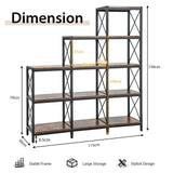 9 Cubes Bookcase with Carbon Steel Frame - 5-Tier Rustic Brown Bookshelf - Ideal for Book Lovers and Home Office Organizers