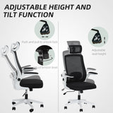 HOMCOM Executive Office Chair, Ergonomic Mesh High Back Desk Chair with Flip-up Armrest, Adjustable Lumbar Support, Rotatable Headrest, Swivel Computer Chair for Home Study, Black