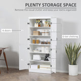 Freestanding 6-Tier Kitchen Cupboard - 4-Door Tall Storage Cabinet with Adjustable Shelves, White - Ideal for Living Room and Dining Room Organization