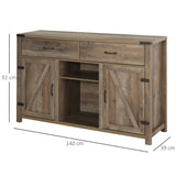 Rustic Freestanding Side Cabinet with Multiple Storage Options - 2 Drawers & Cupboard Spaces in Bronze-Tone, 140L x 39W x 58H cm - Ideal for Home Dining Room Organization