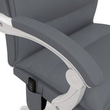 Ergonomic Reclining Office Chair with Vibration Massage and Heat - Faux Leather Desk Chair with Footrest, Armrest, and Plush Double-Tiered Padding, Grey - Comfort for Long Hours at Work