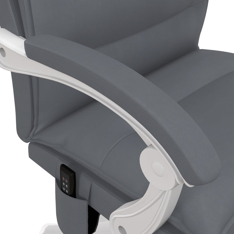 Ergonomic Reclining Office Chair with Vibration Massage and Heat - Faux Leather Desk Chair with Footrest, Armrest, and Plush Double-Tiered Padding, Grey - Comfort for Long Hours at Work