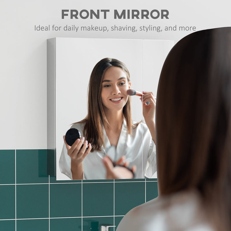 Wall-Mounted Mirror Cabinet - Bathroom Medicine Storage with Hinged Door, Multiple Shelves - Ideal for Organizing Toiletries and Laundry Essentials