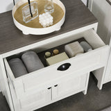 Freestanding White Bathroom Floor Cabinet with Drawer - Double Door Storage Cupboard and Adjustable Shelf - Space-Saving Organizer for Bathroom Essentials