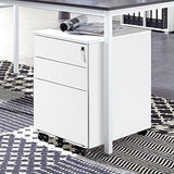 3-Drawer Mobile File Cabinet - Solid Steel Pedestal with 5 Casters, Lockable with Keys, 39x52x60 cm, White - Secure Document Storage for Home and Office Use