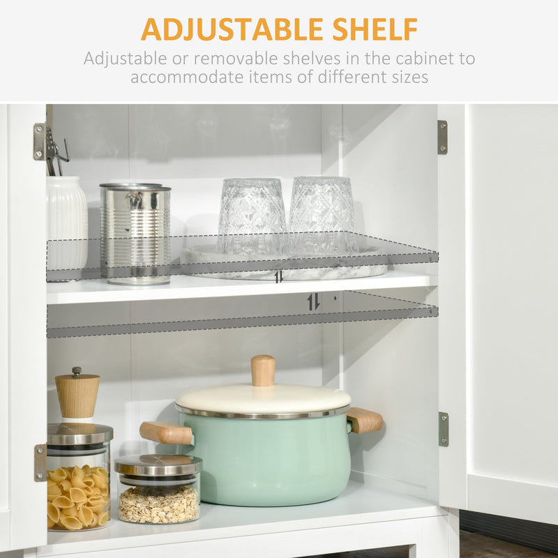 4-Door Freestanding Kitchen Cupboard - Elegant Storage Cabinet with Adjustable Shelf & Glass Doors - Ideal for Dining & Living Areas, Classic White Design