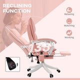 Ergonomic Heated Vibrating Massage Office Chair - Faux Leather Recliner with Footrest, Padded Armrests, Reclining Back, Double-Tier Cushioning - Comfort for Home Office Use in Stylish Pink