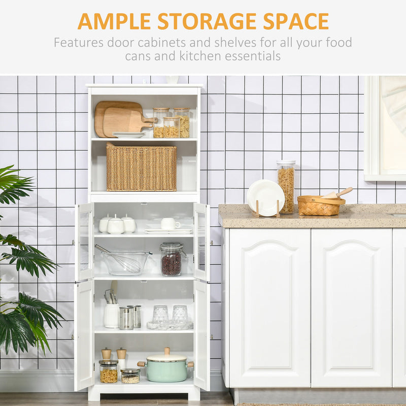4-Door Freestanding Kitchen Cupboard - Elegant Storage Cabinet with Adjustable Shelf & Glass Doors - Ideal for Dining & Living Areas, Classic White Design