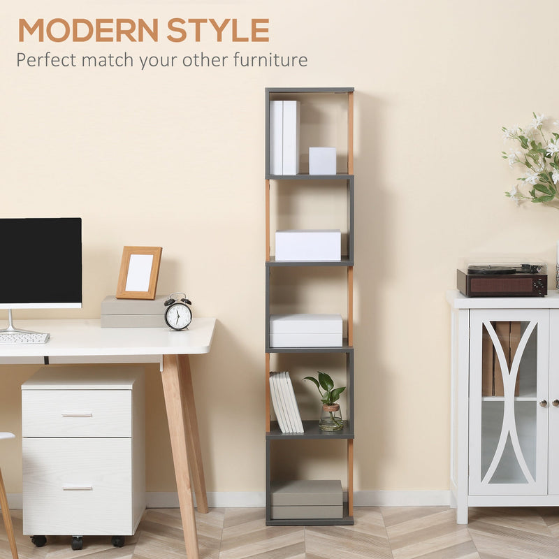 5-Tier Modern Bookcase - Freestanding Storage Shelving Unit, Dark Grey Finish - Ideal for Living Room, Home Office or Study Organization