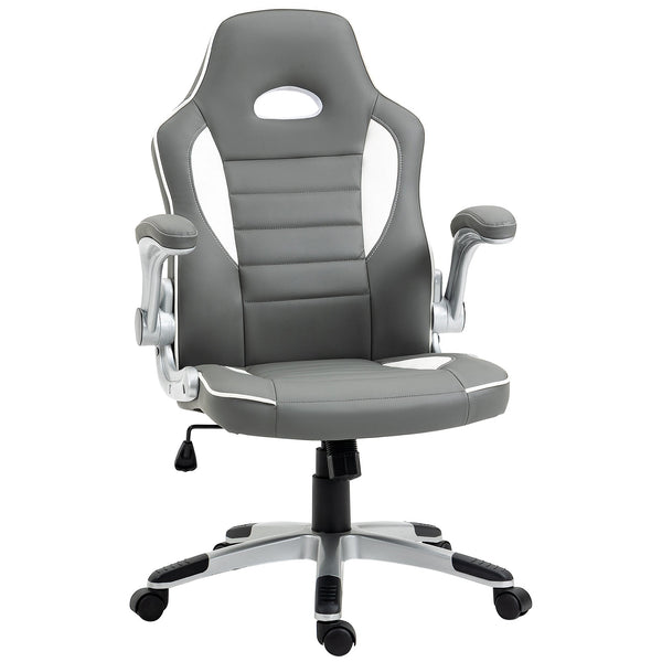 Racing Gaming Chair - High-Back PU Leather Swivel Office Seat with Adjustable Height, Tilt, and Flip-Up Arms - Ideal for Gamers and Home Office Comfort